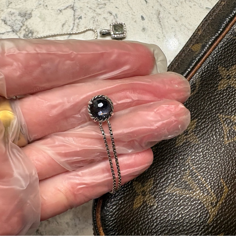 David Yurman 925 Chatelaine Necklace with Amethyst Pendant - 16-17.5 inches